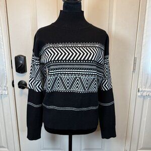 Hem & Thread Mock Neck Turtle Neck Pullover Sweater Sz L Winter Geometric Black